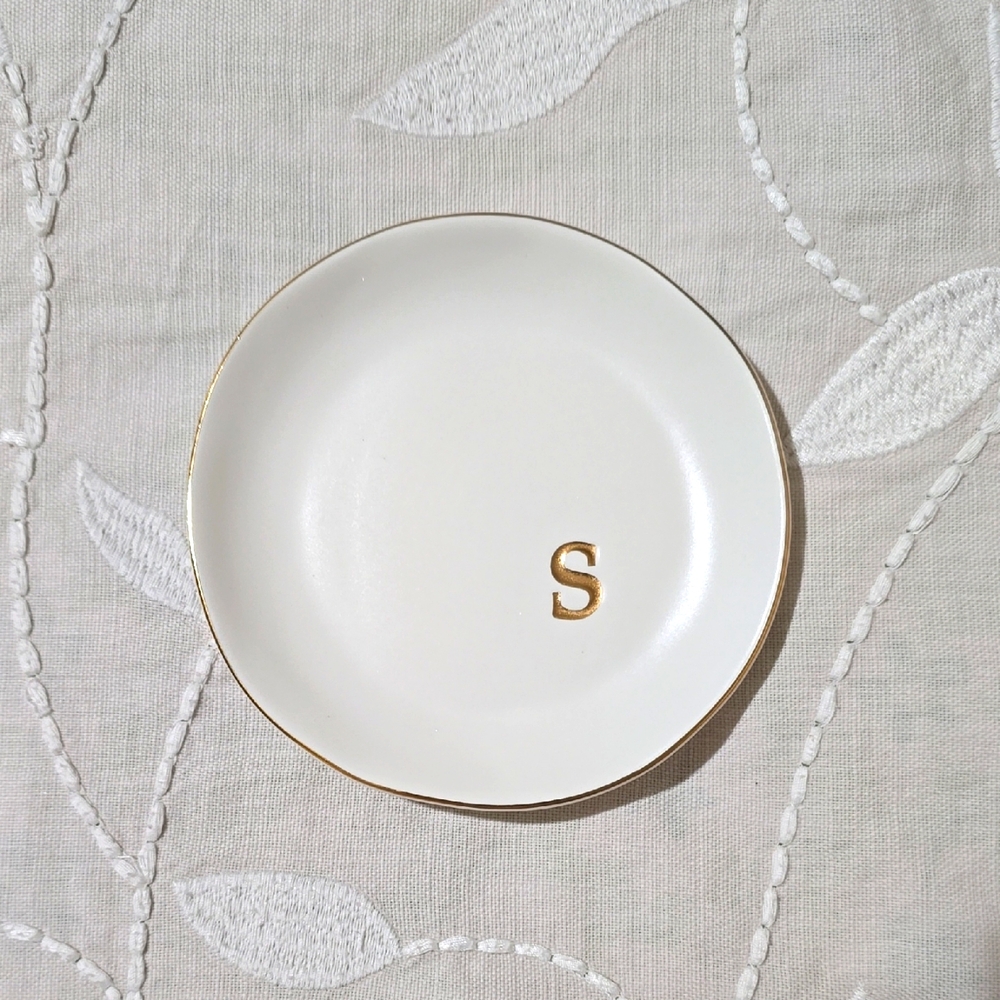 Monogrammed Trinket Dish with Gold Accent